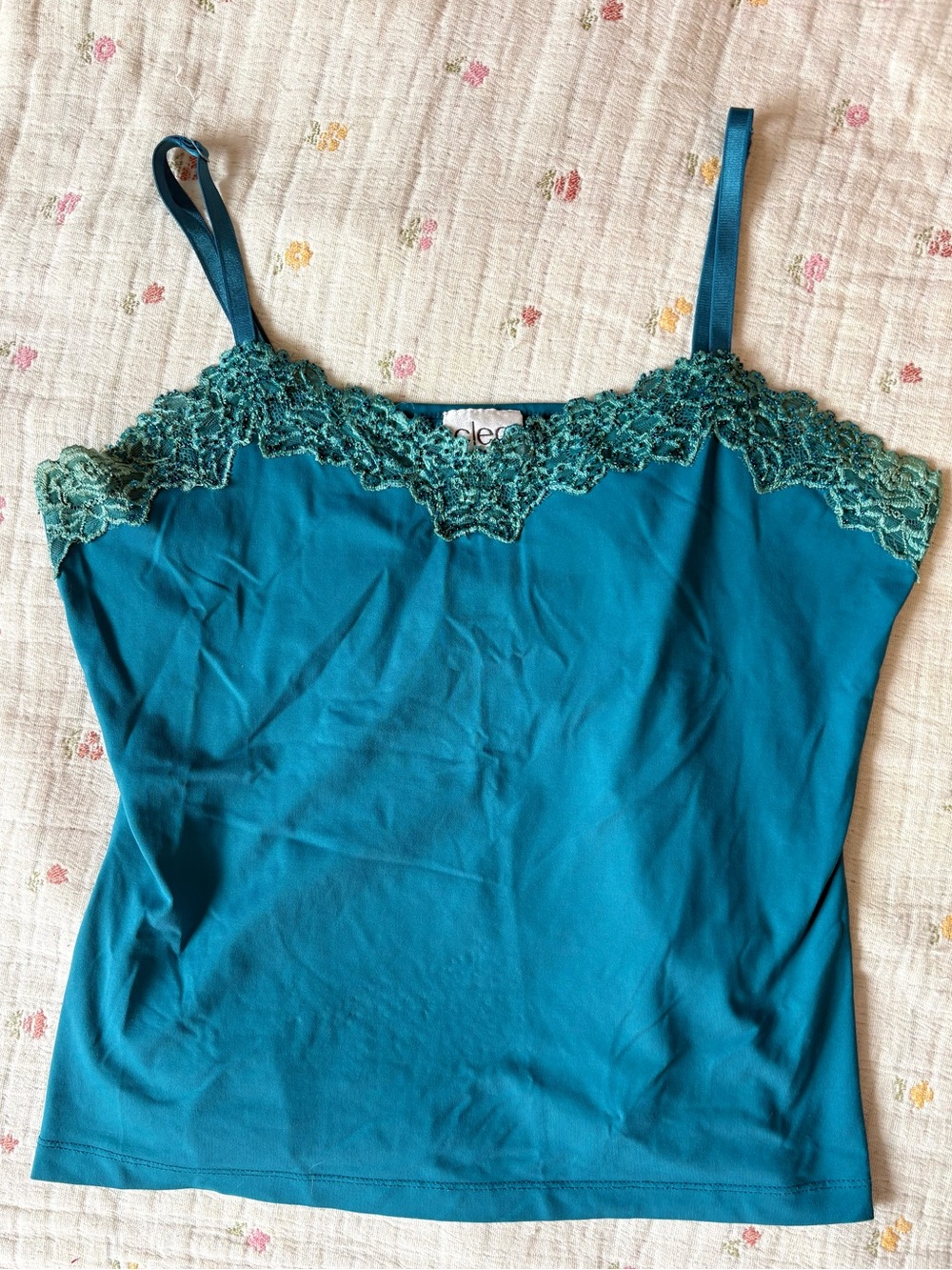 Y2K 2000’s Beaded Teal Lace-Trim Camisole Fairycore Tank Top